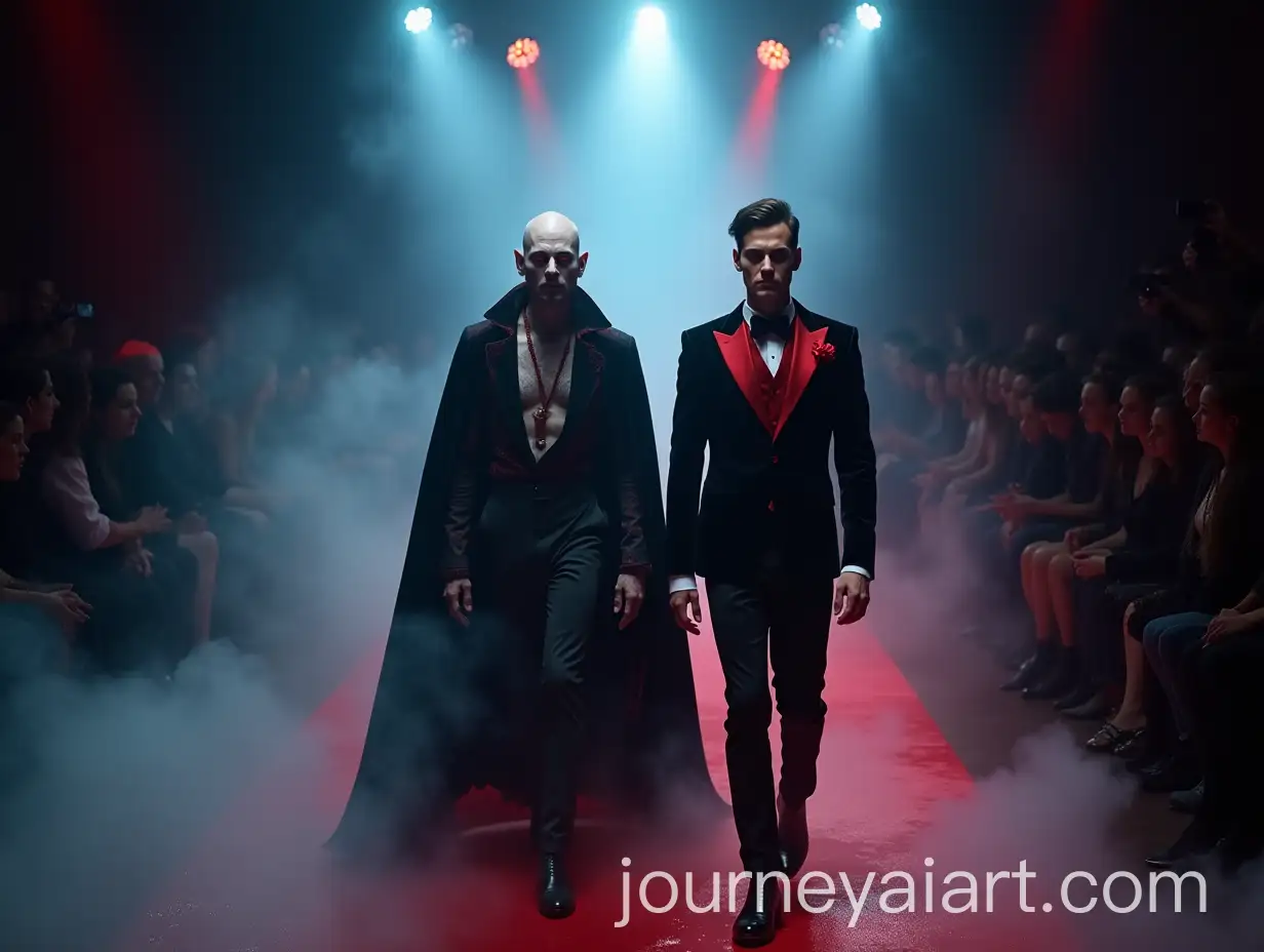 Vampire-and-Model-Strut-on-Sinister-Fashion-RunAI-Image-Prompt-Expansionway-with-Fog-and-Flashing-Lights