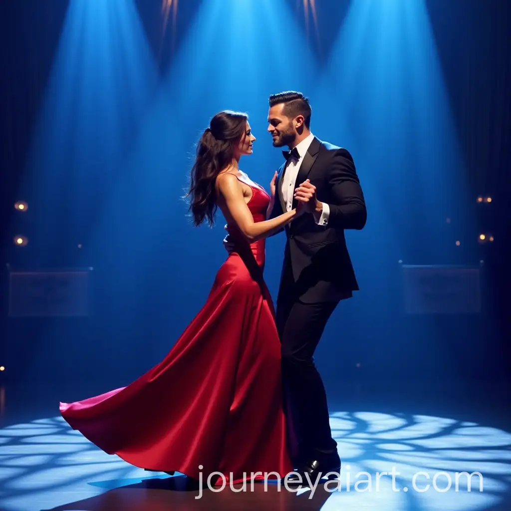 Sensual-Dance-Between-Elegant-Woman-and-Muscular-Monkey-on-a-Stage