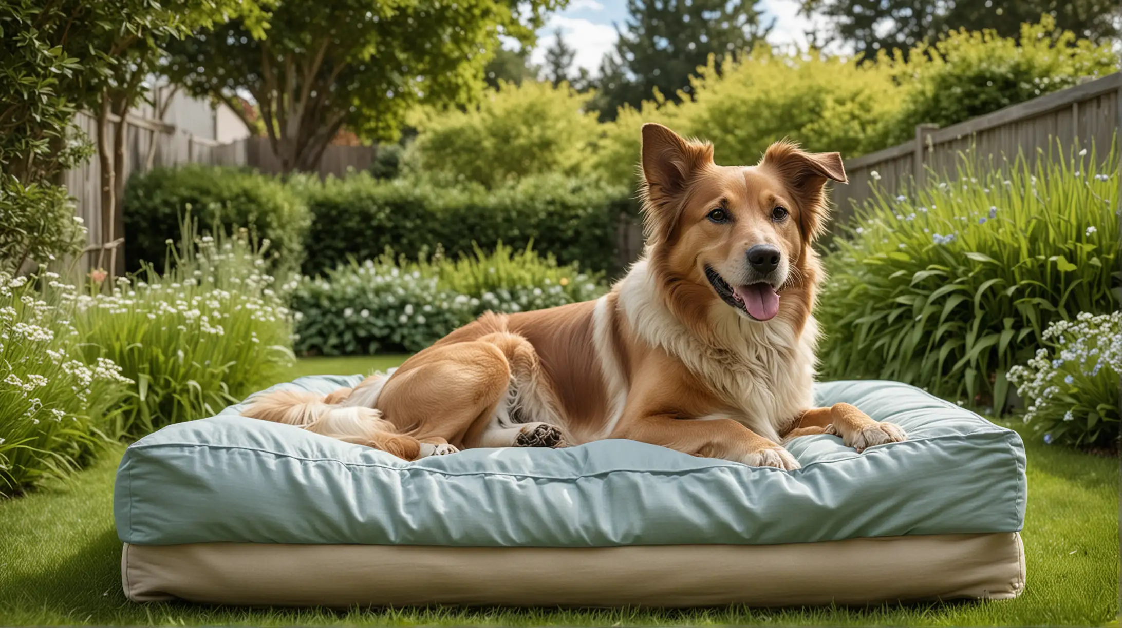 Relaxed Dog on WeatherResistant Outdoor Bed in Luxurious Backyard