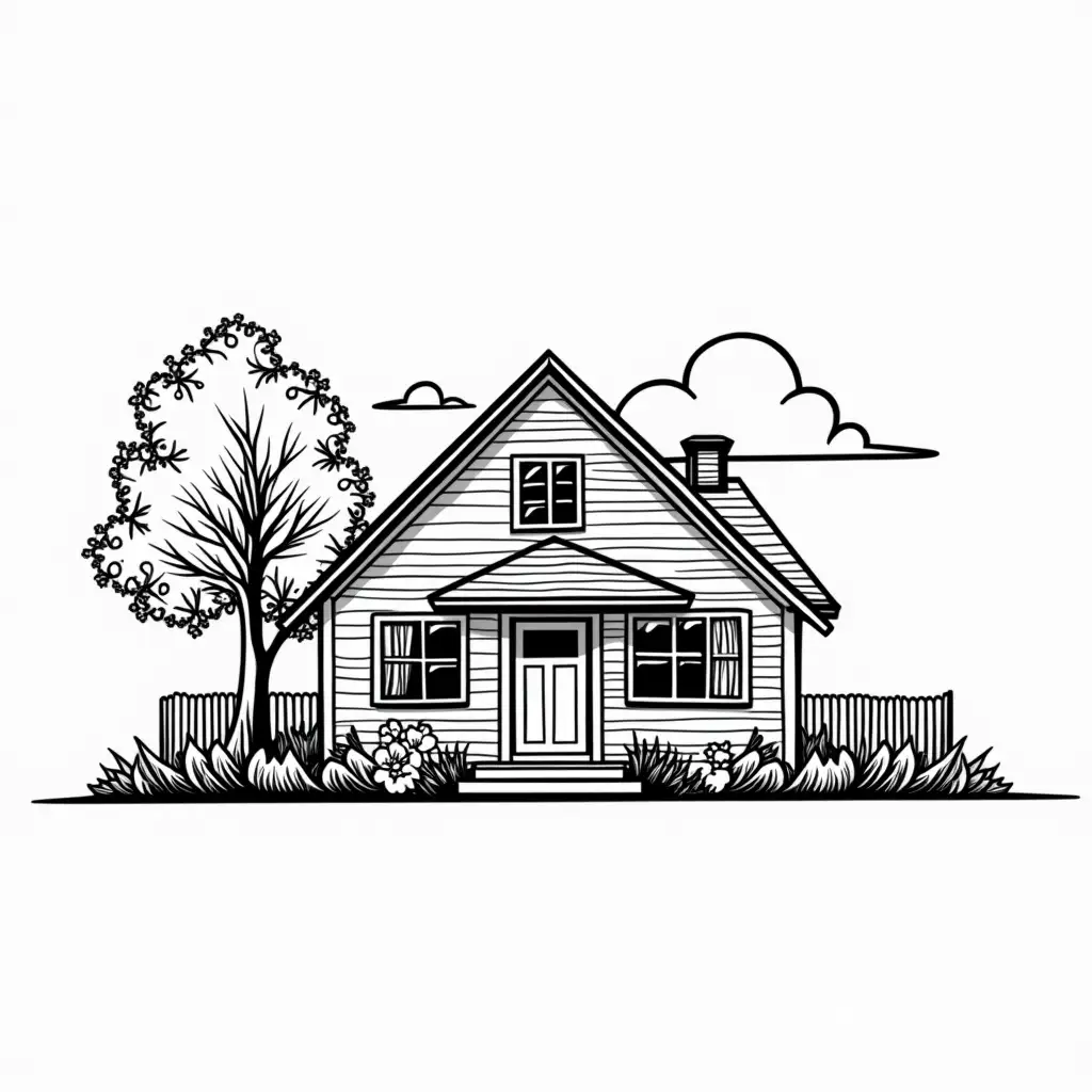 Black-Line-Art-of-House-and-Yard-Design