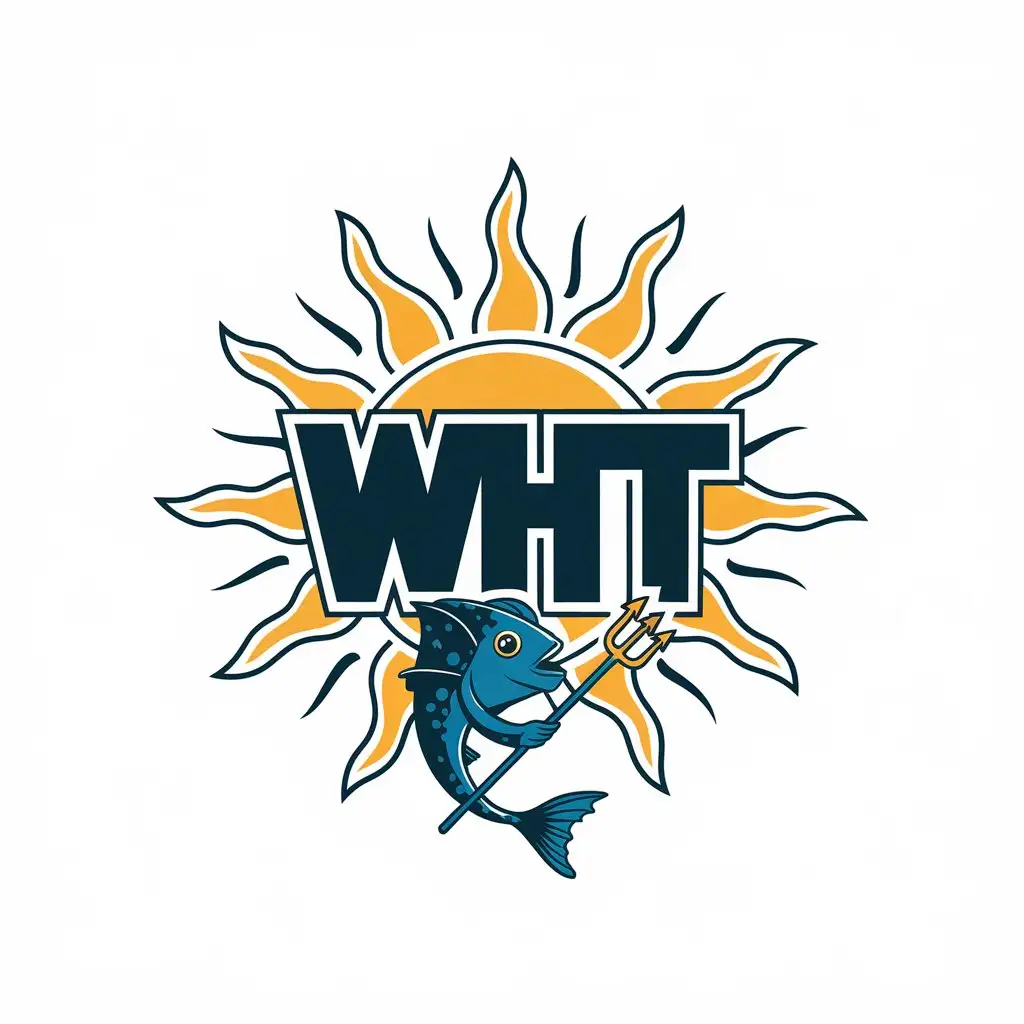 a vector logo design,with the text "WHT", main symbol:Sun, little water spirit,Moderate,be used in Entertainment industry,clear background