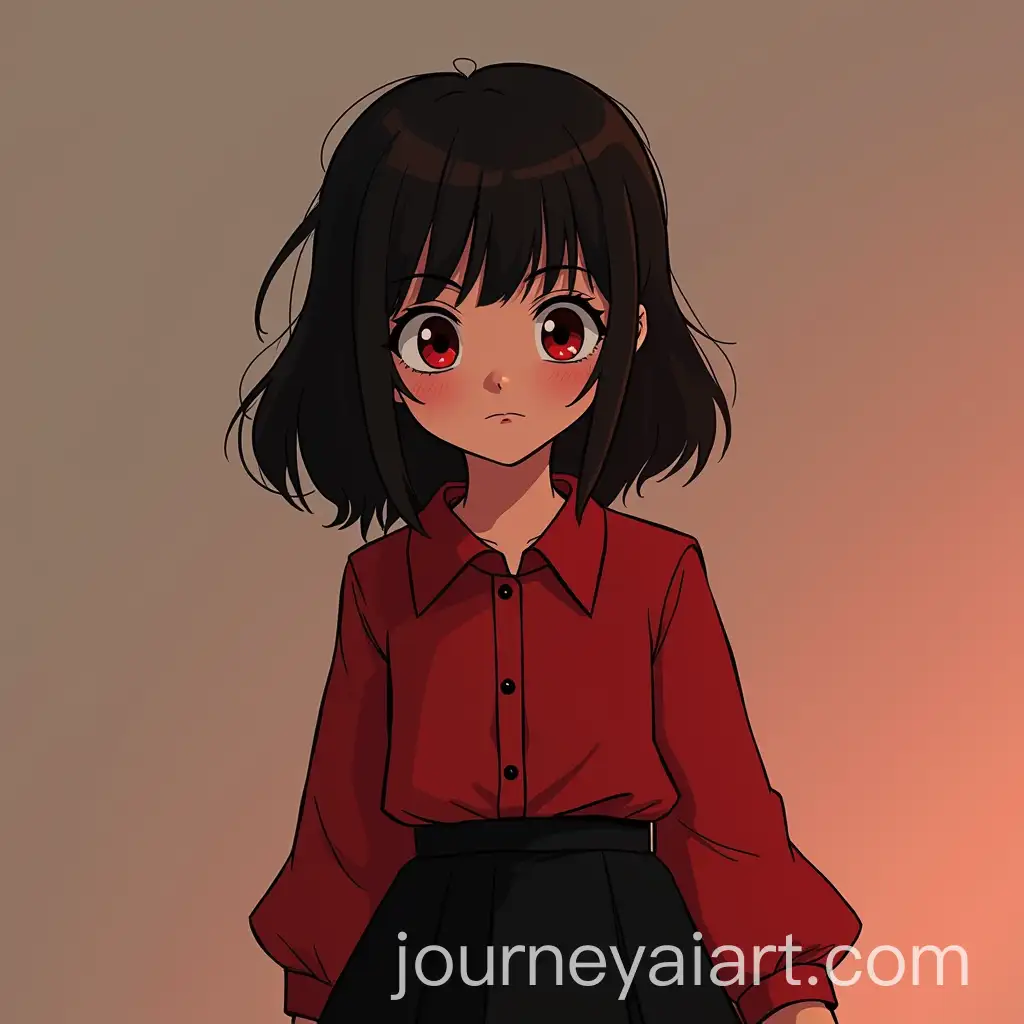 ThirteenYearOld-Girl-with-Black-Hair-and-Red-Eyes-in-a-Red-Blouse-and-Black-Mini-Skirt