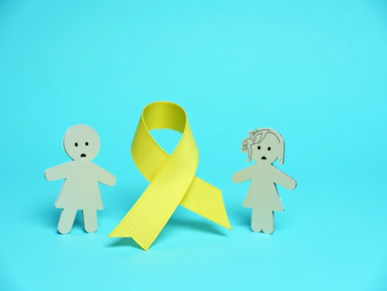 Childhood-Cancer-Awareness-Yellow-Ribbon-with-Boy-and-Girl-Cardboard-Dolls