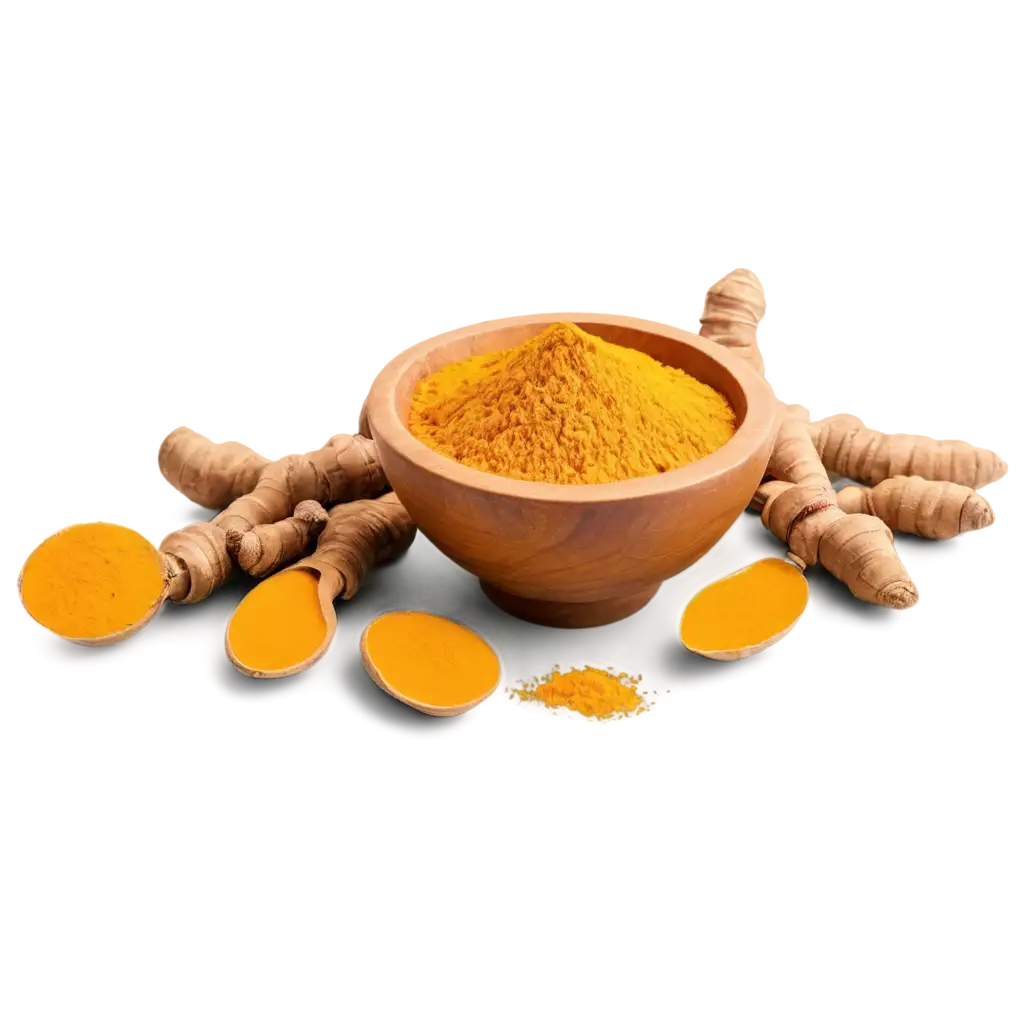 HighQuality-PNG-Image-of-Vibrant-Orange-Turmeric-Powder-and-Fresh-Roots-for-Seamless-Design-Integration