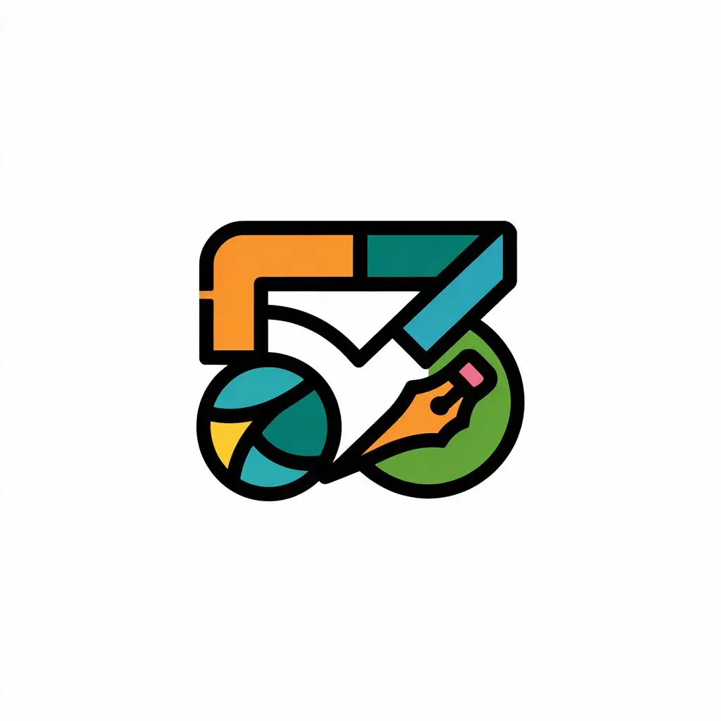 a vector logo design,with the text "53", main symbol:Book, ball, pen,complex,be used in Education industry,clear background