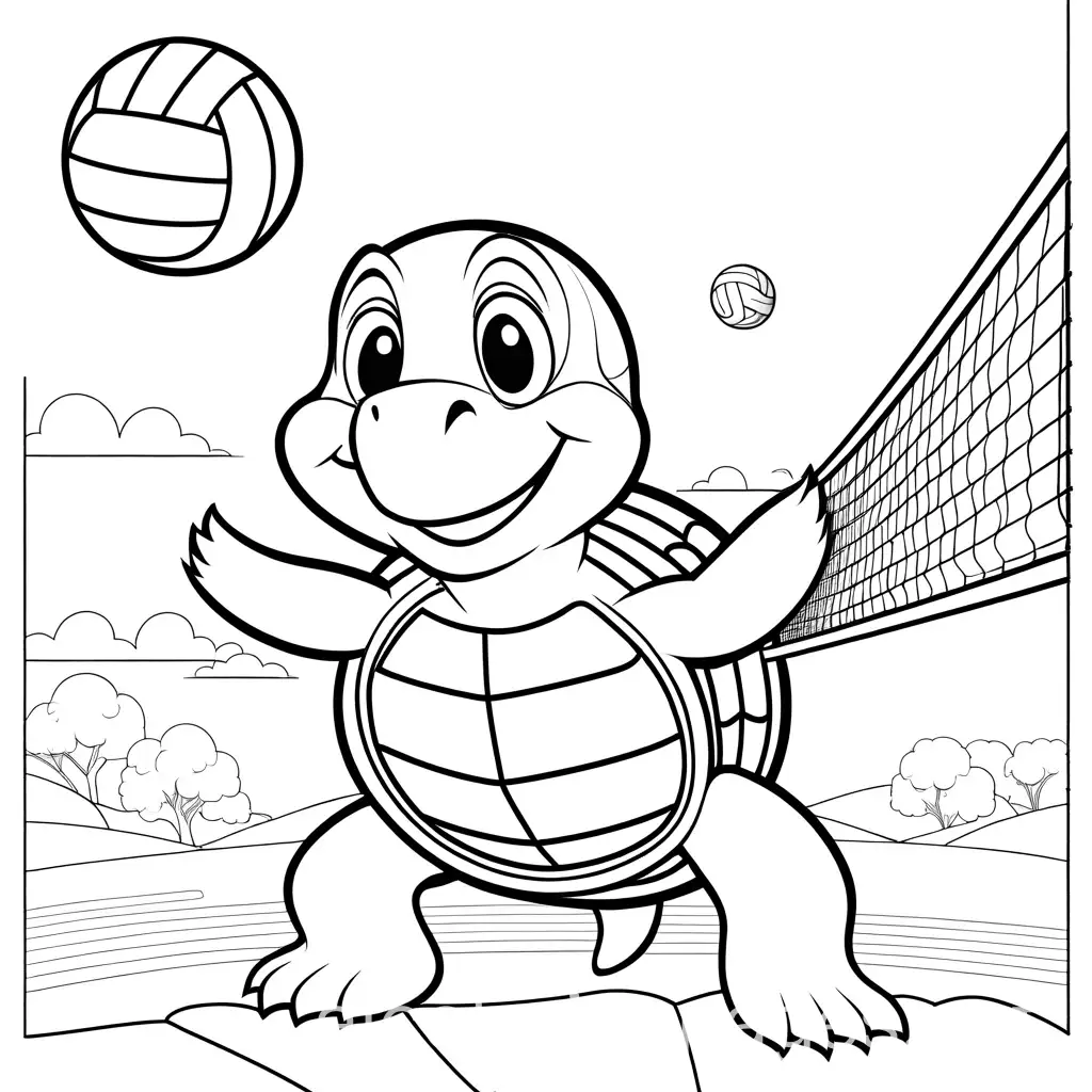 Friendly-Turtle-Playing-Volleyball-Coloring-Page