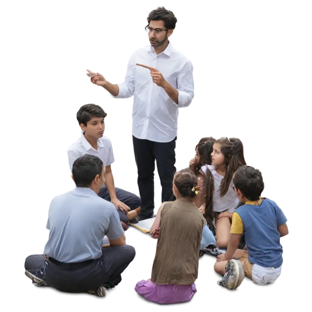 A teacher teaching his students in open area