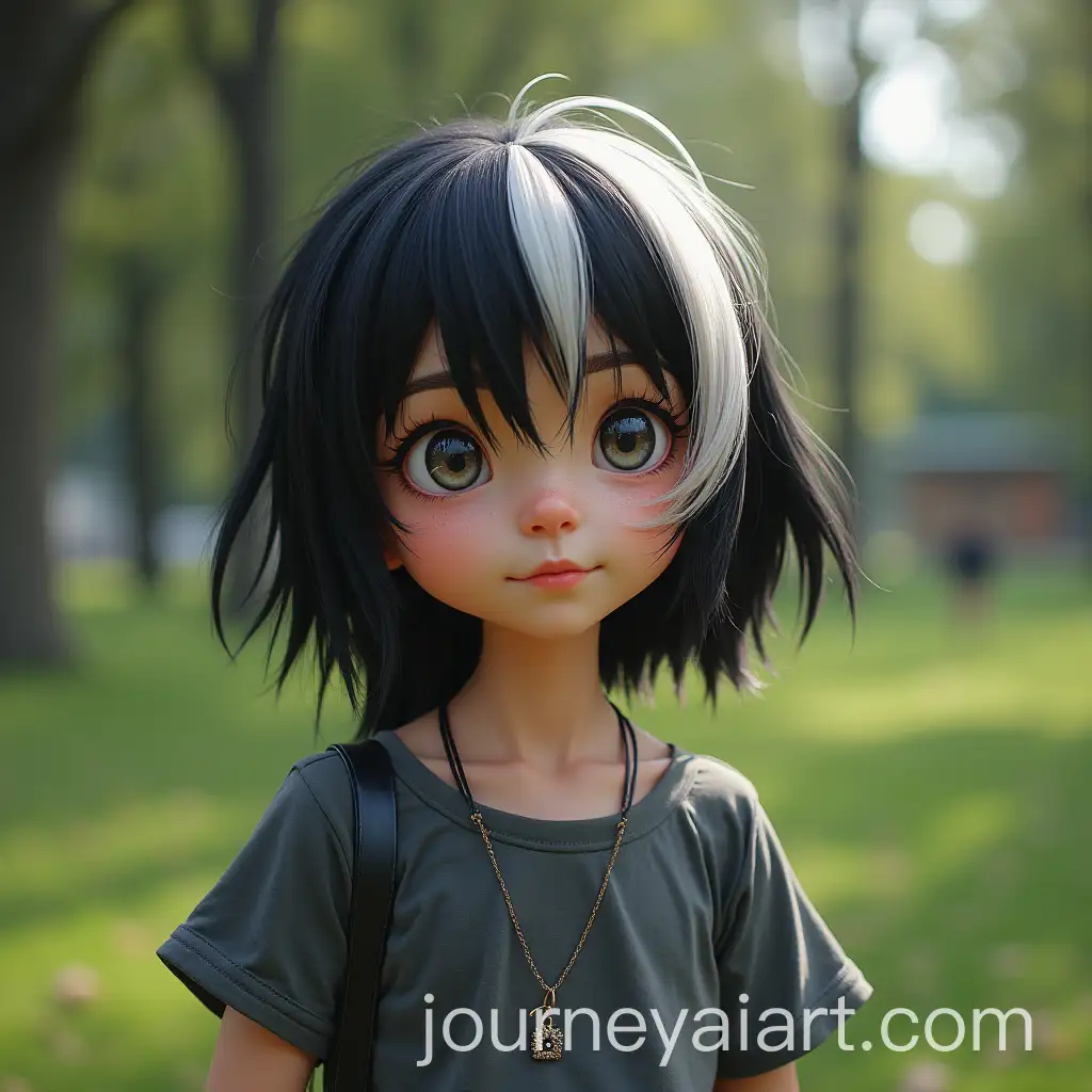 Frail-Teenage-Girl-with-Black-and-White-Hair-in-a-Serene-Park-Setting