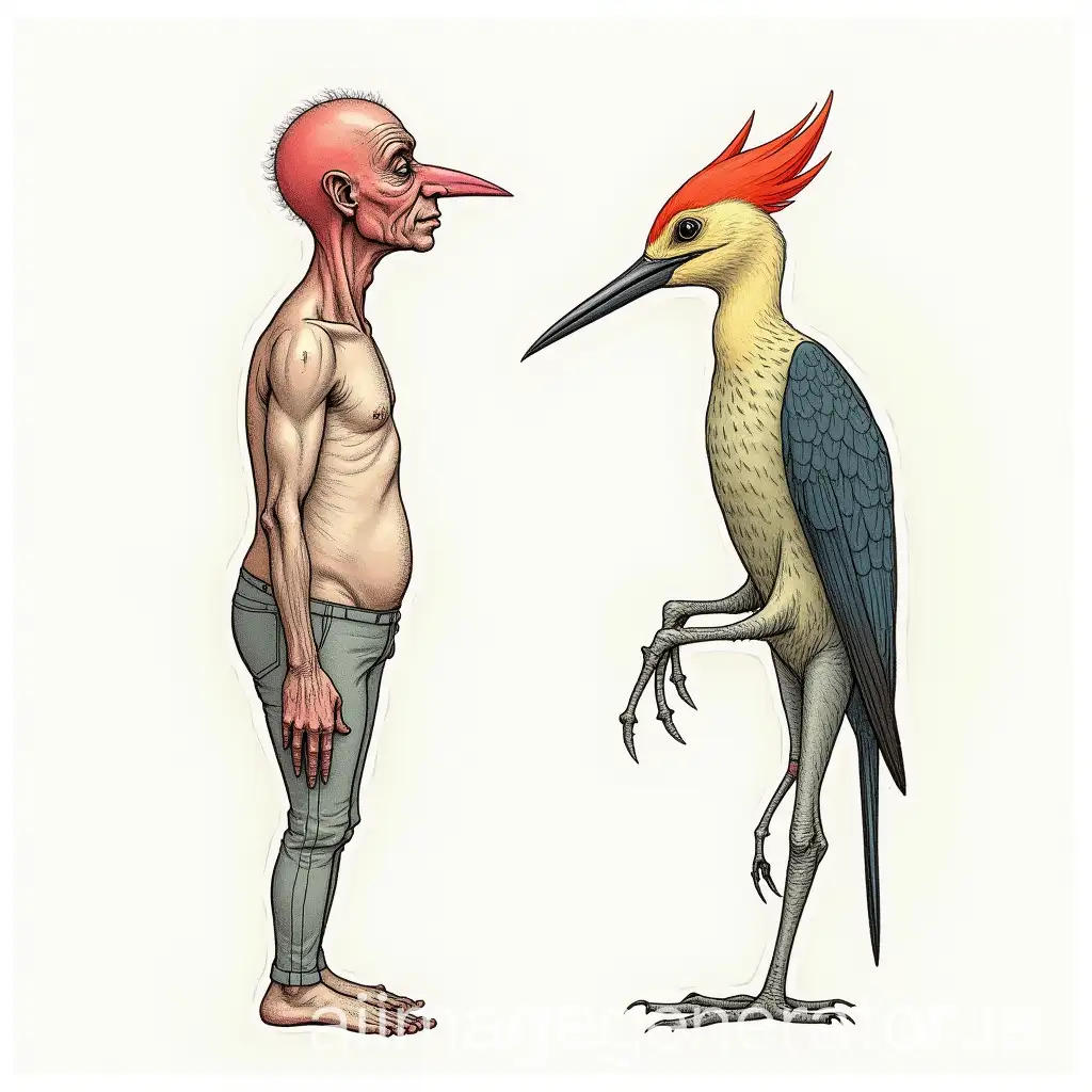 Transformation-of-Man-and-Woodpecker-into-a-Single-Hybrid-Creature