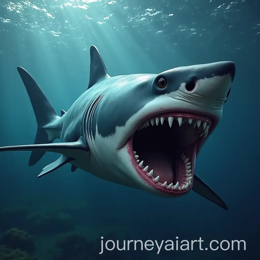 Menacing-Shark-Emerging-from-Dark-Waters