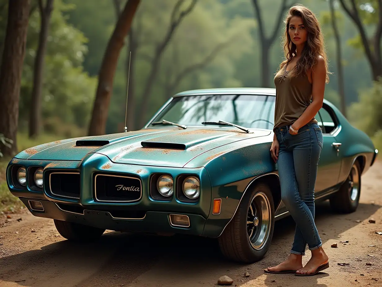 Costa-Rican-Woman-in-Jeans-Standing-Next-to-New-Pontiac-Car