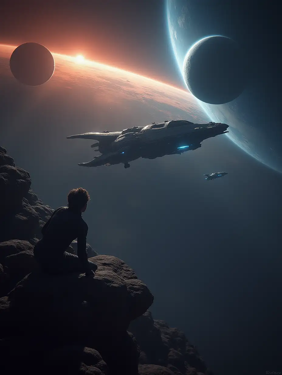 epic cinematic rutkowski view of duel in space above neptune settlement hyperdetailed epic drama