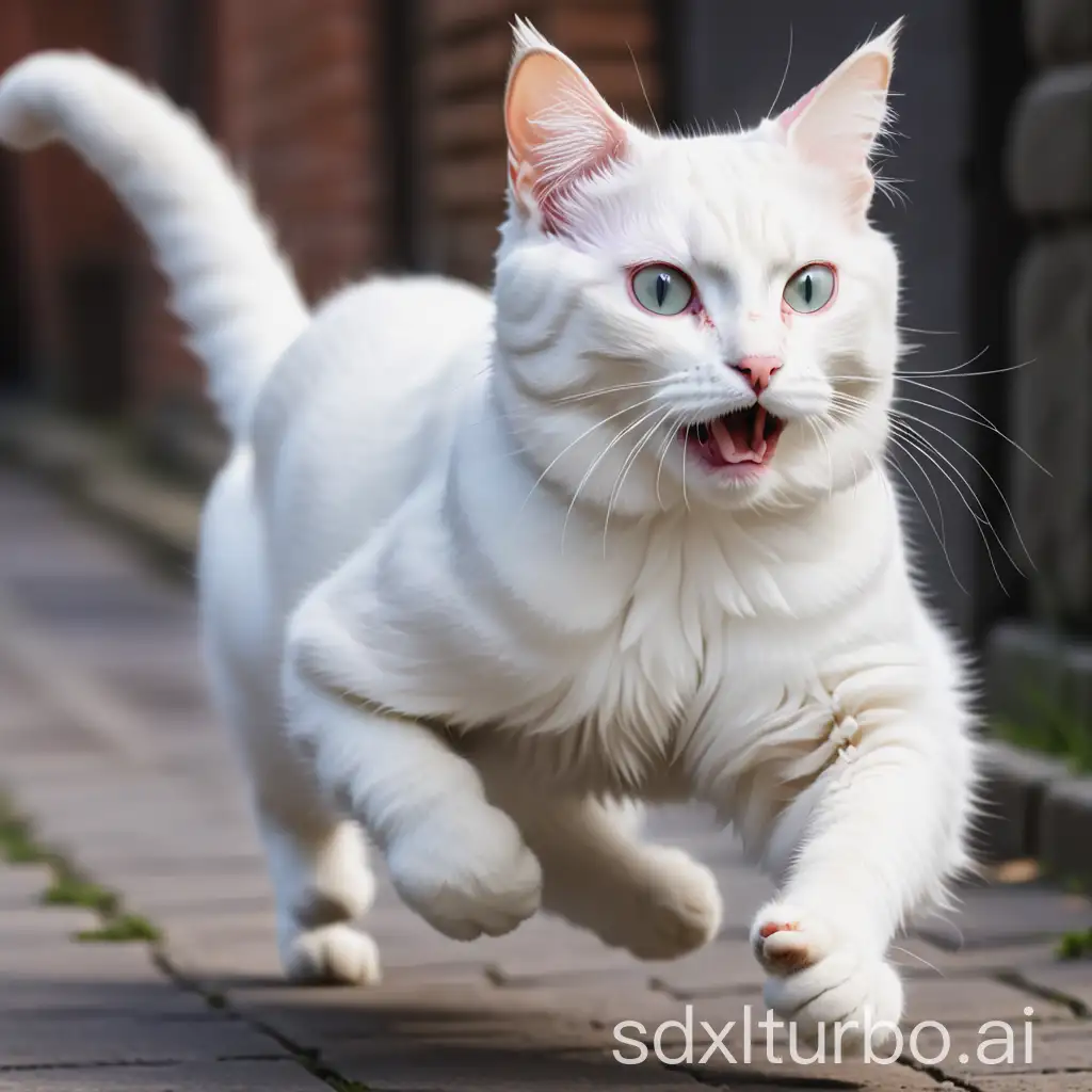 White cat running
