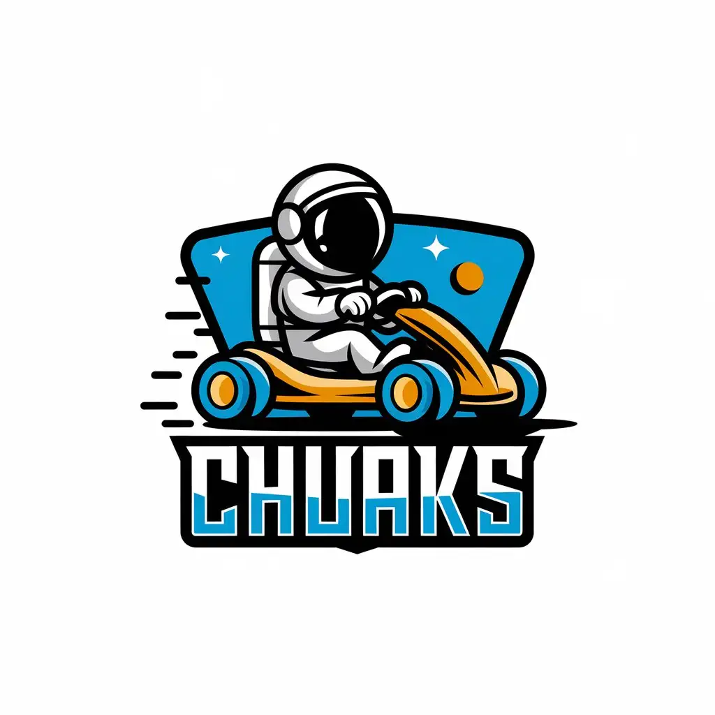 a vector logo design,with the text "Chuaks", main symbol:astronot naik gocart,complex,be used in Real Estate industry,clear background