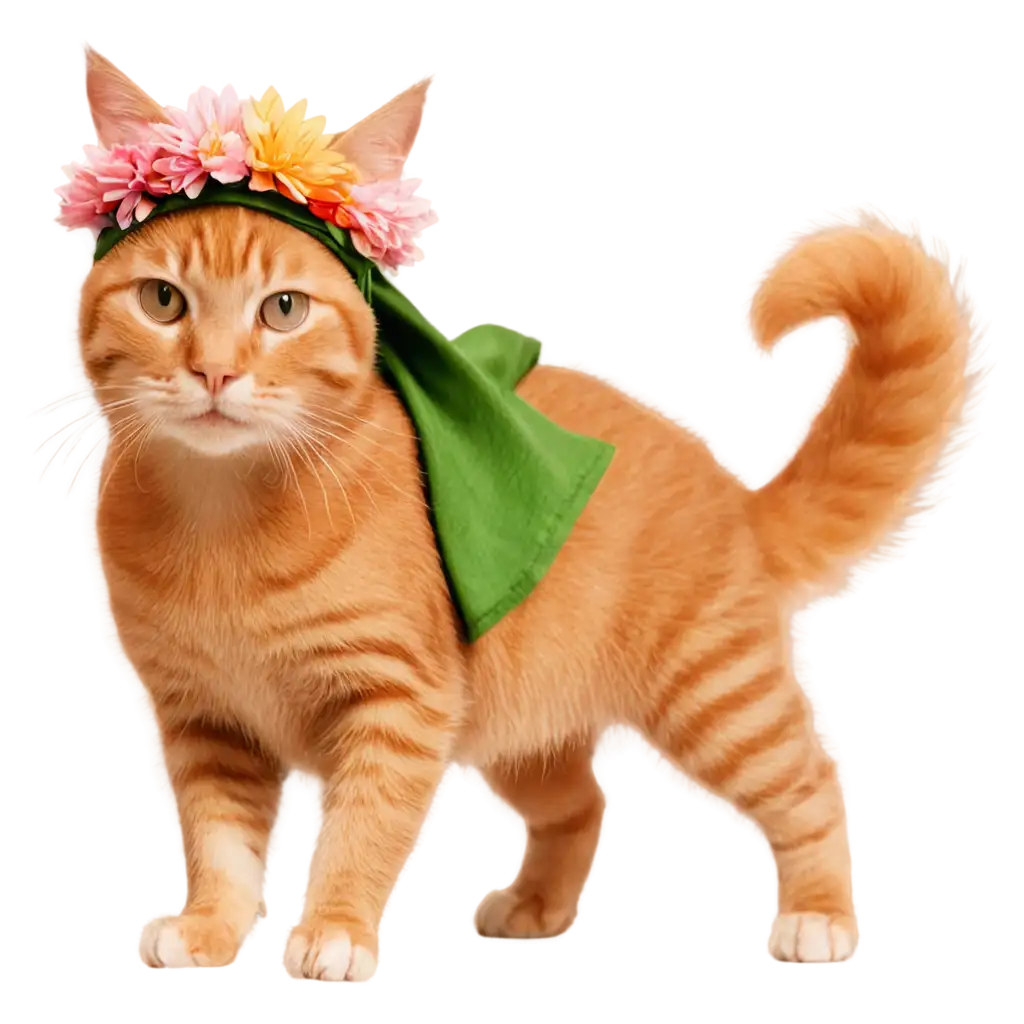 Cute-Orange-TabPNG-Image-Optimizationby-Cat-Dressed-as-a-Ninja-with-a-Flower-Crown-PNG-Image-with-Transparent-Background