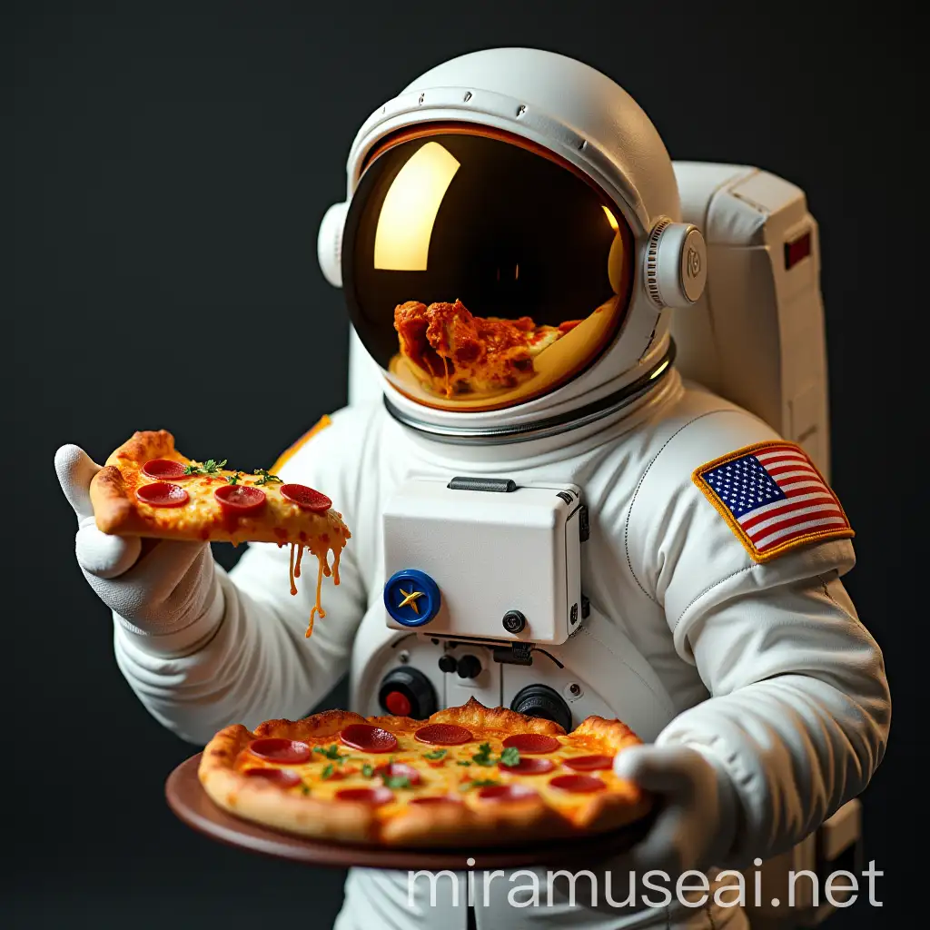 Astronaut Holding Pizza in Zero Gravity