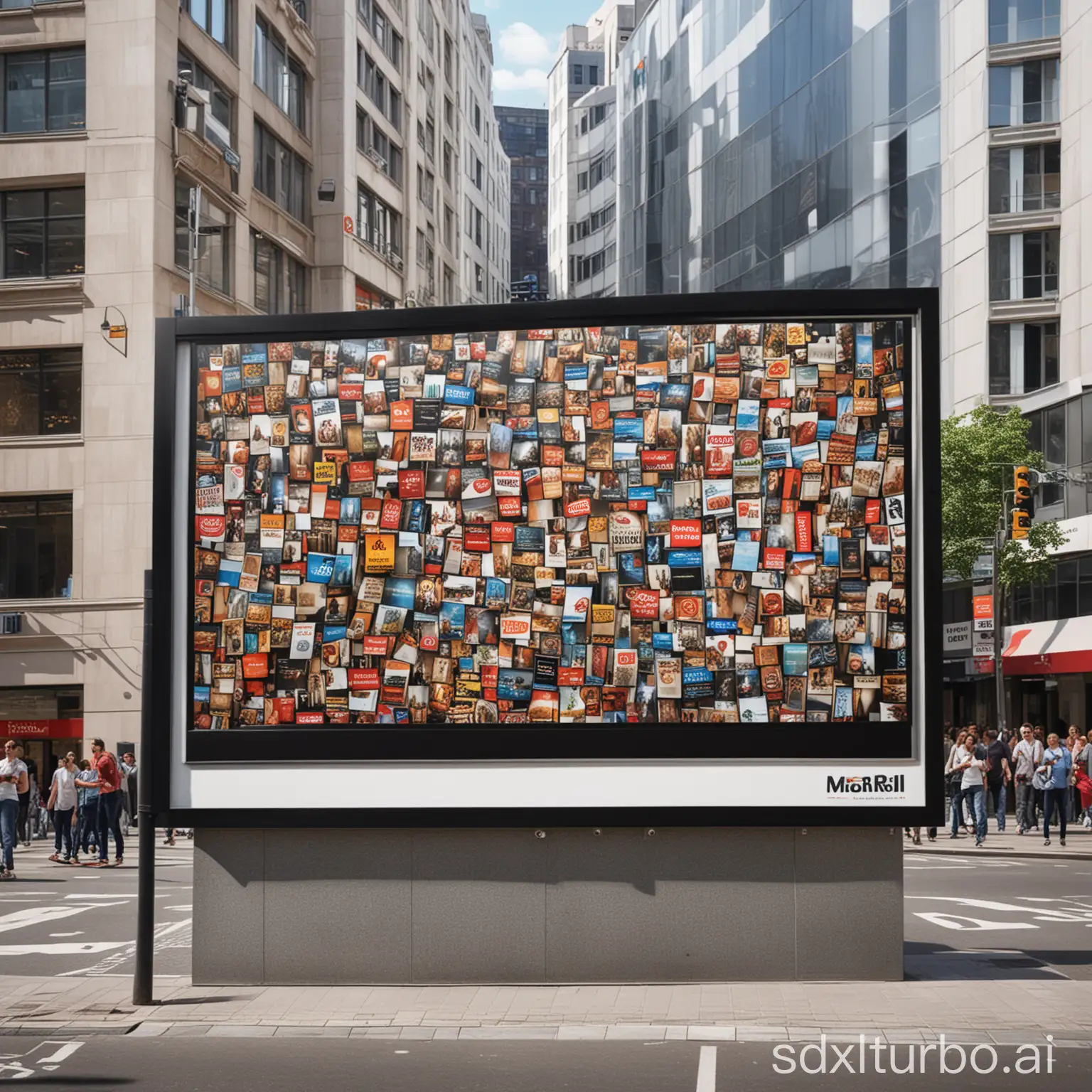 photo-realistic image of a large sized advertising billboard in a busy city center