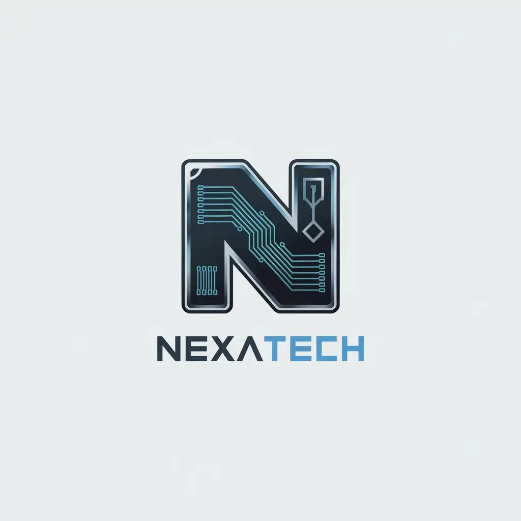 LOGO Design for NexaTech Sleek Futuristic Technology Theme with Circuit Board Digital Waves and Geometric Shapes