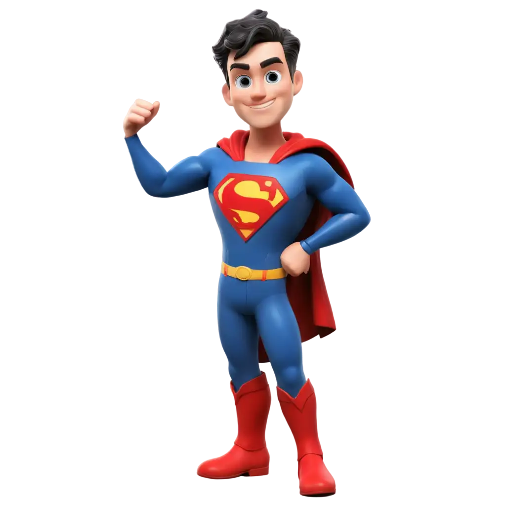 3D character of superman pointing a finger to the right side