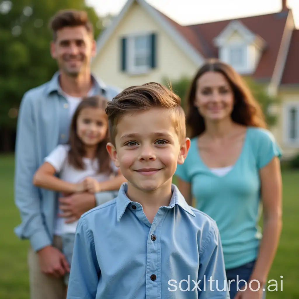 Joyful-Family-Bonding-Boy-in-Blue-Shirt-Enjoys-Outdoor-Time