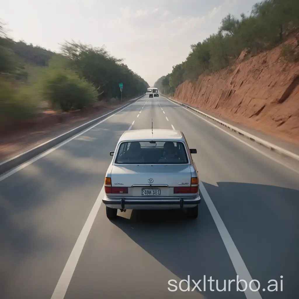 a car is driving on the road