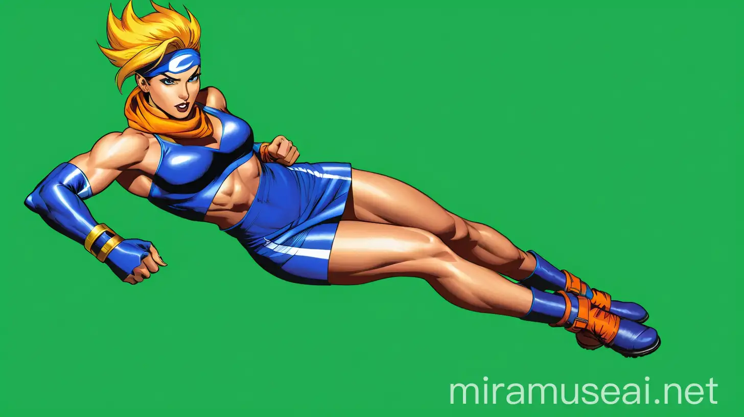 Dynamic Comic Book Style Woman Performing a Flying Kick