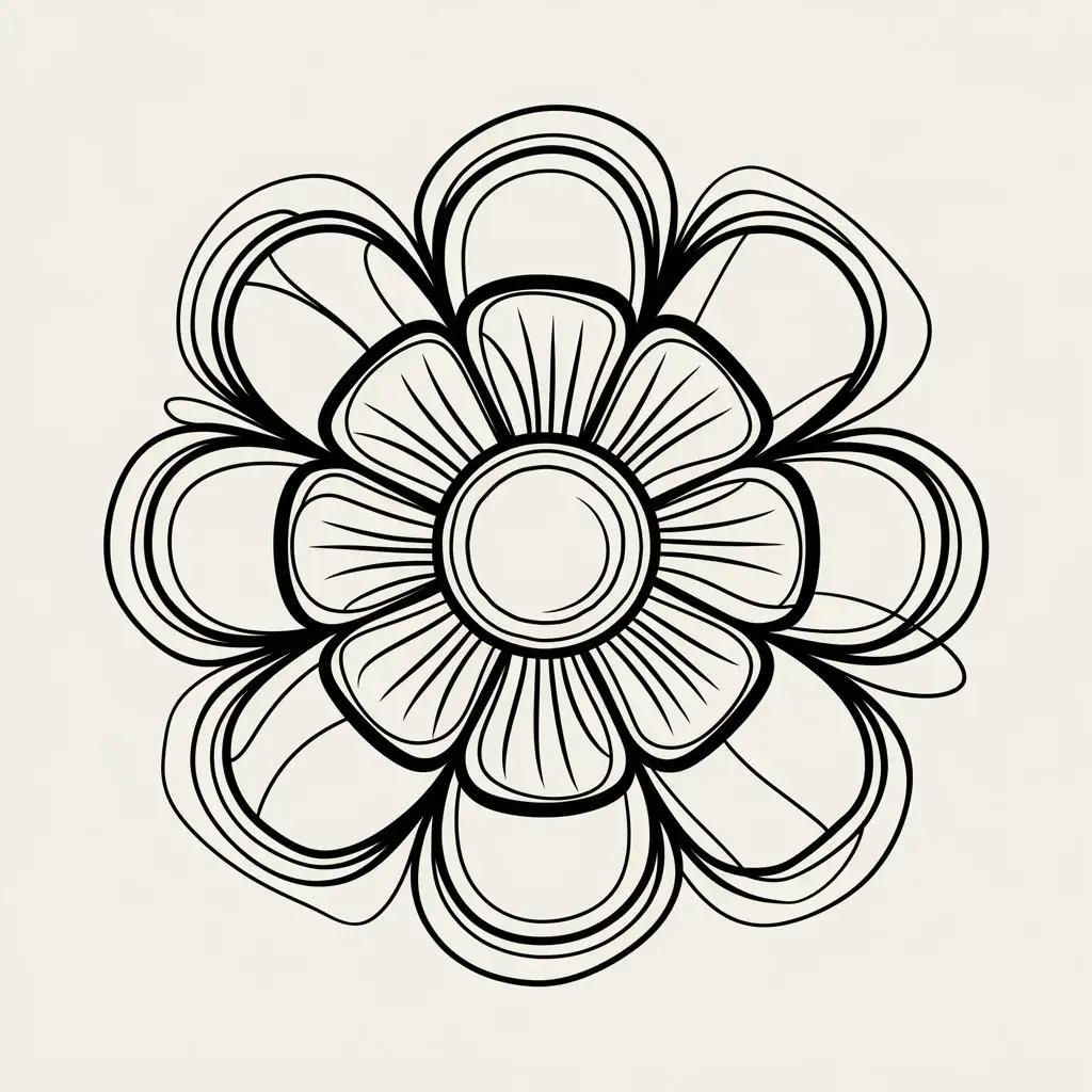 Detailed Outline Drawing of a Funky Flower on White Background