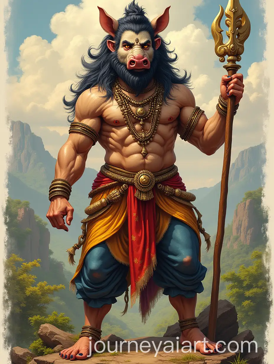 Vivid-Portrait-of-Lord-Varaha-with-Boar-Head-and-Traditional-Attire