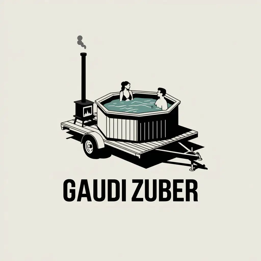 LOGO Design for Gaudi Zuber Octagonal Hot Tub Pool on Flatbed Trailer with Wood Stove and Smoke Symbolism