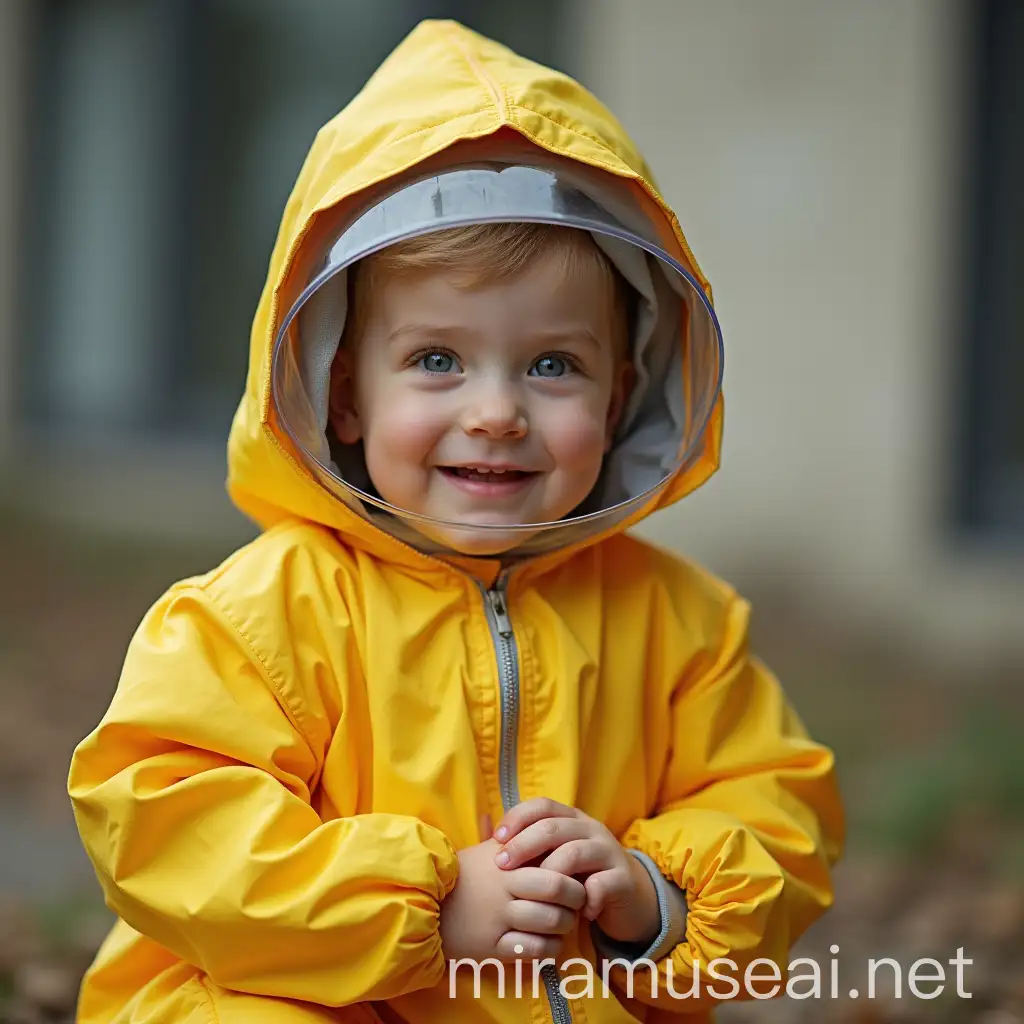 Toddler Boy in Hazmat Suit Exploring Playful Science Adventure