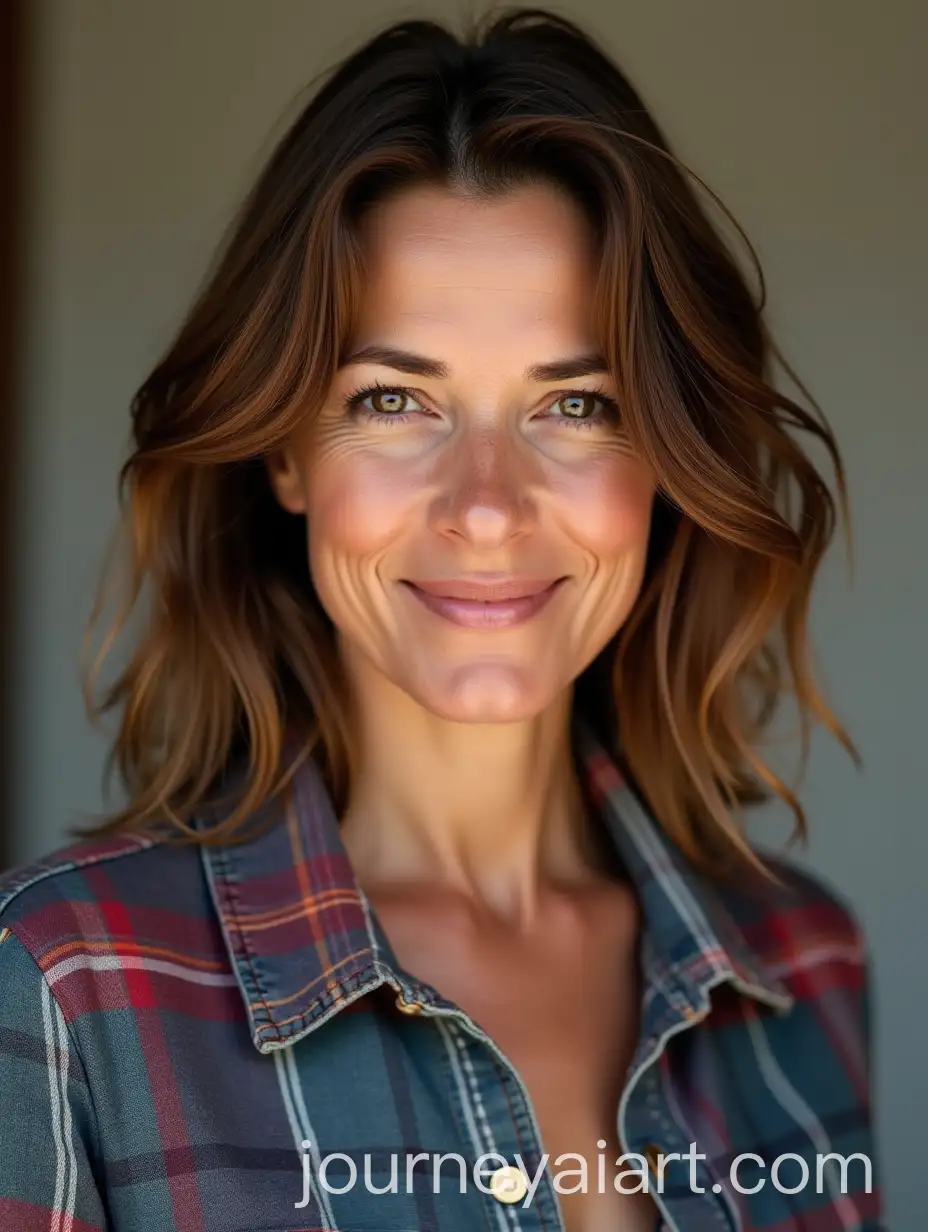European-Woman-in-Casual-Attire-with-Cowboy-Boots-and-Plaid-Shirt