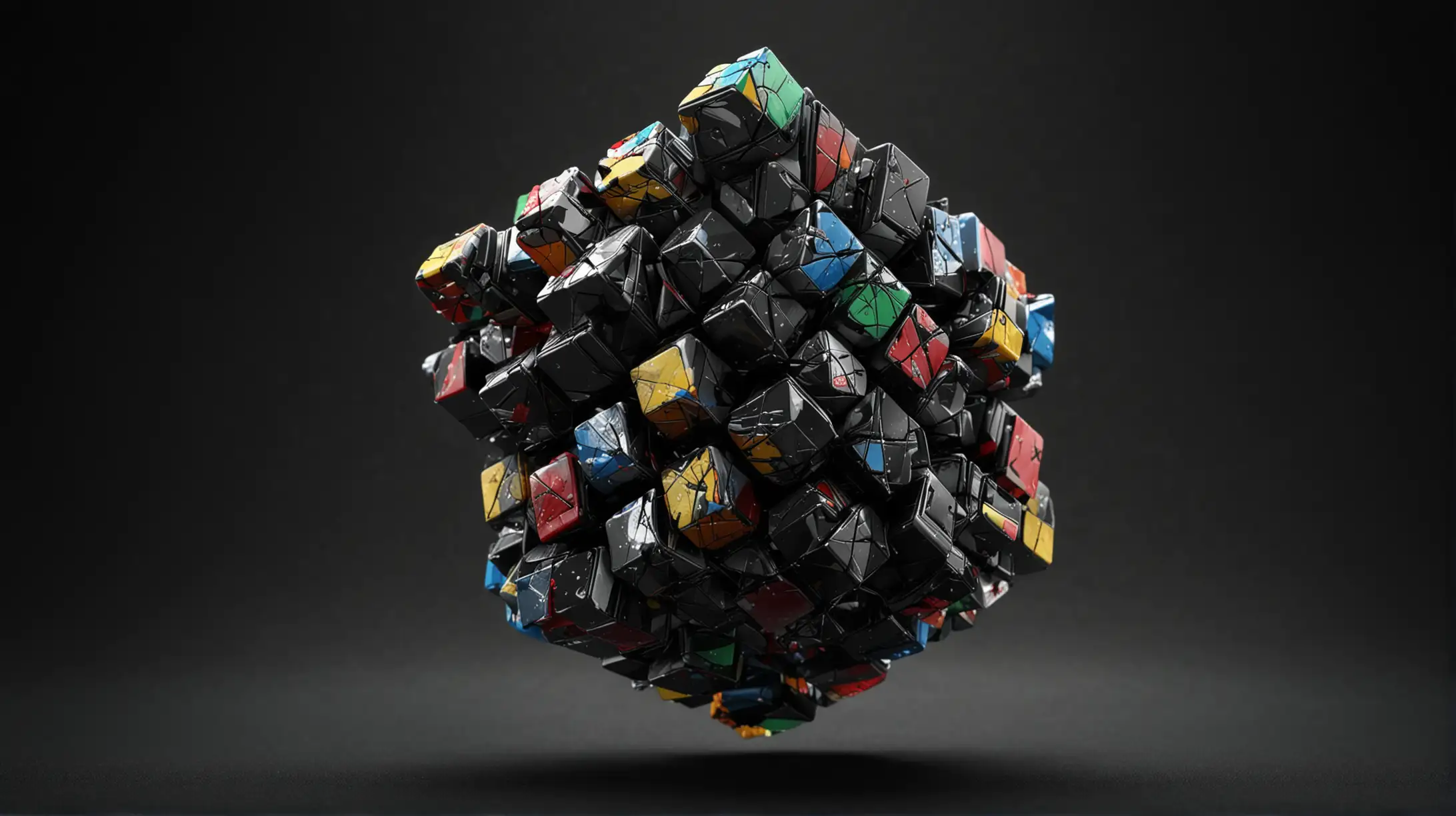 Hyper Realistic 3D Futuristic Rubiks Cube with Cinematic Lighting on Ink Black Background