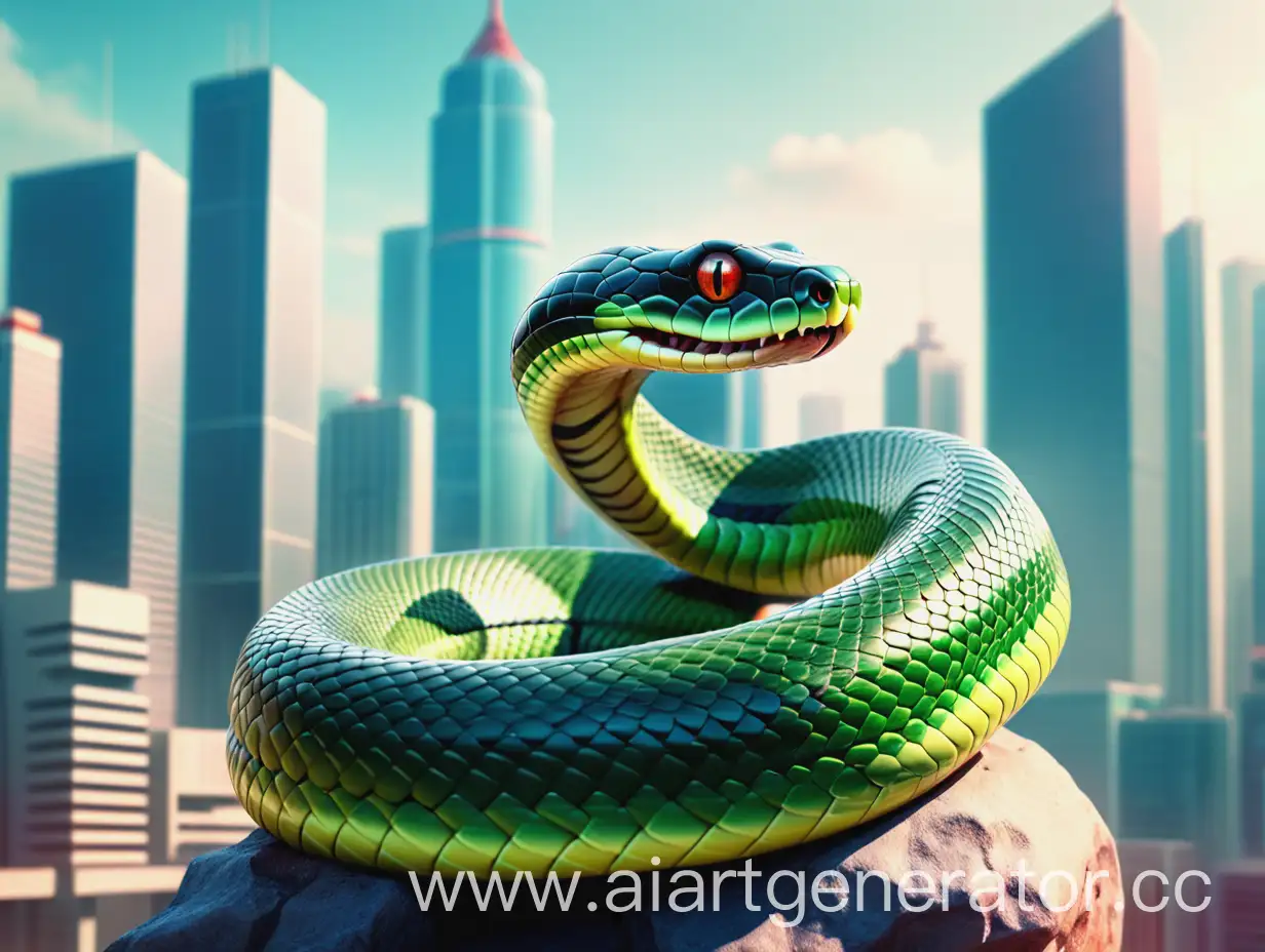 Fantasy-Snake-in-Megapolis-Bright-and-Large-Serpent-on-Light-Background