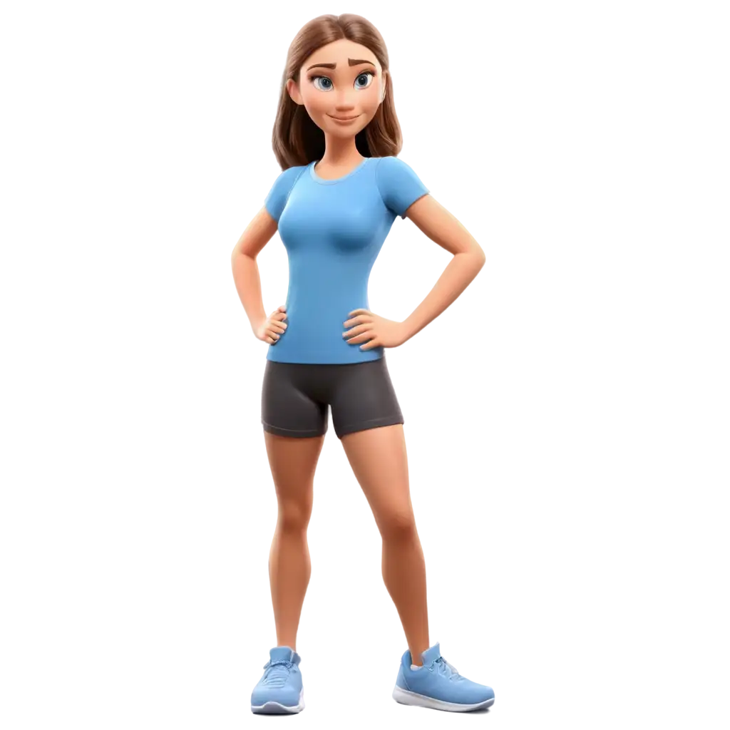 Two-Girls-Doing-Fitness-in-Blue-Uniform-3D-PNG-Image-in-Disney-and-Pixar-Style