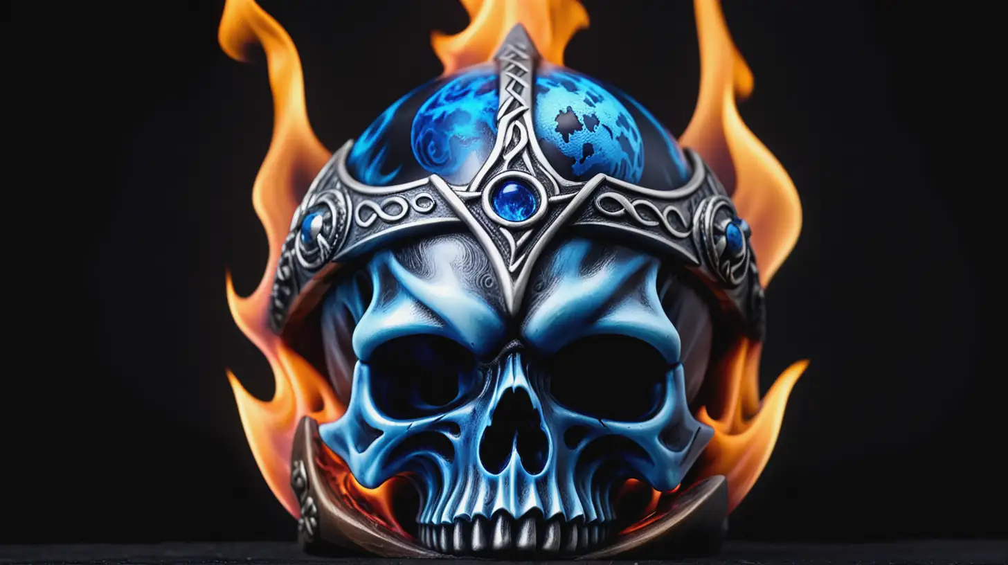 Viking Skull with Blue Planet and Flames