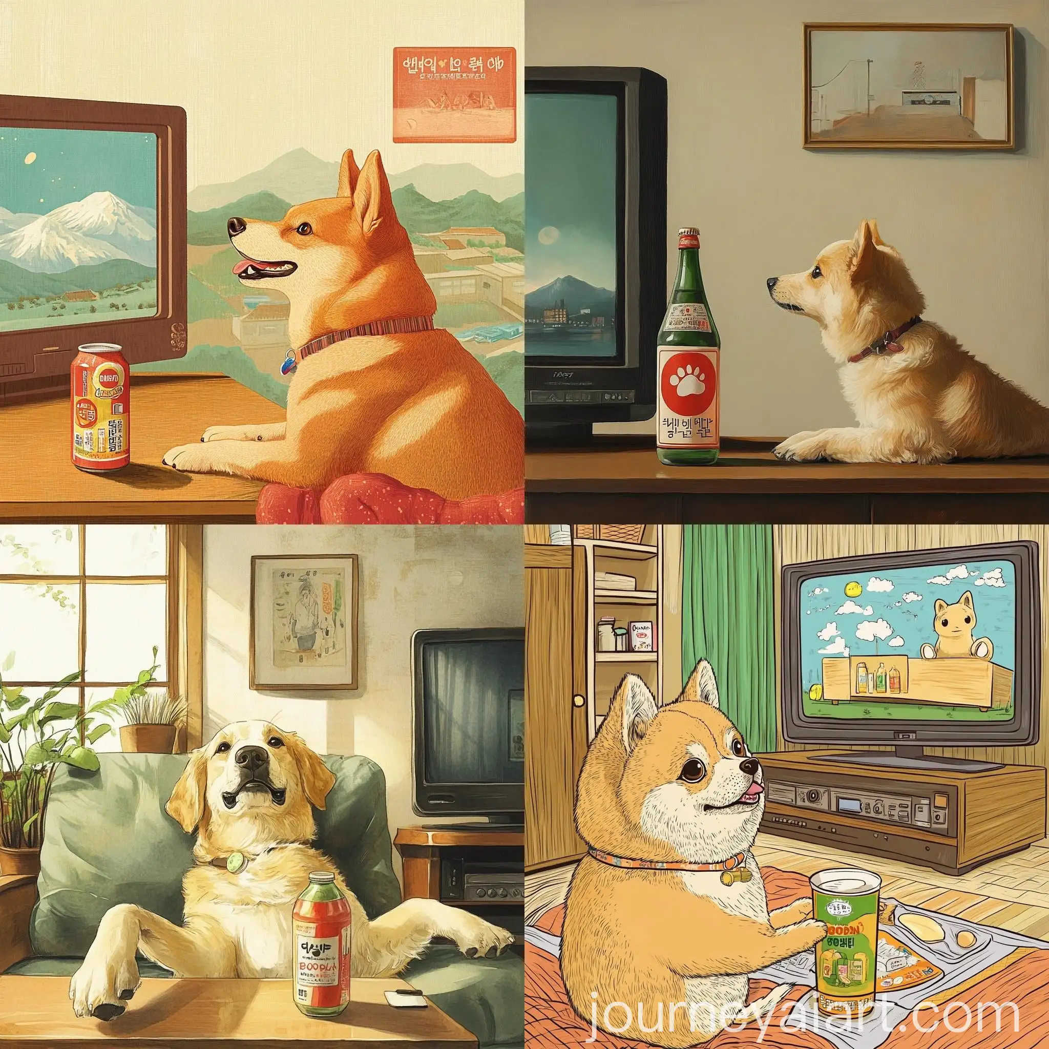 Dog-Drinking-Bonbon-Brand-Beverage-and-Watching-TV