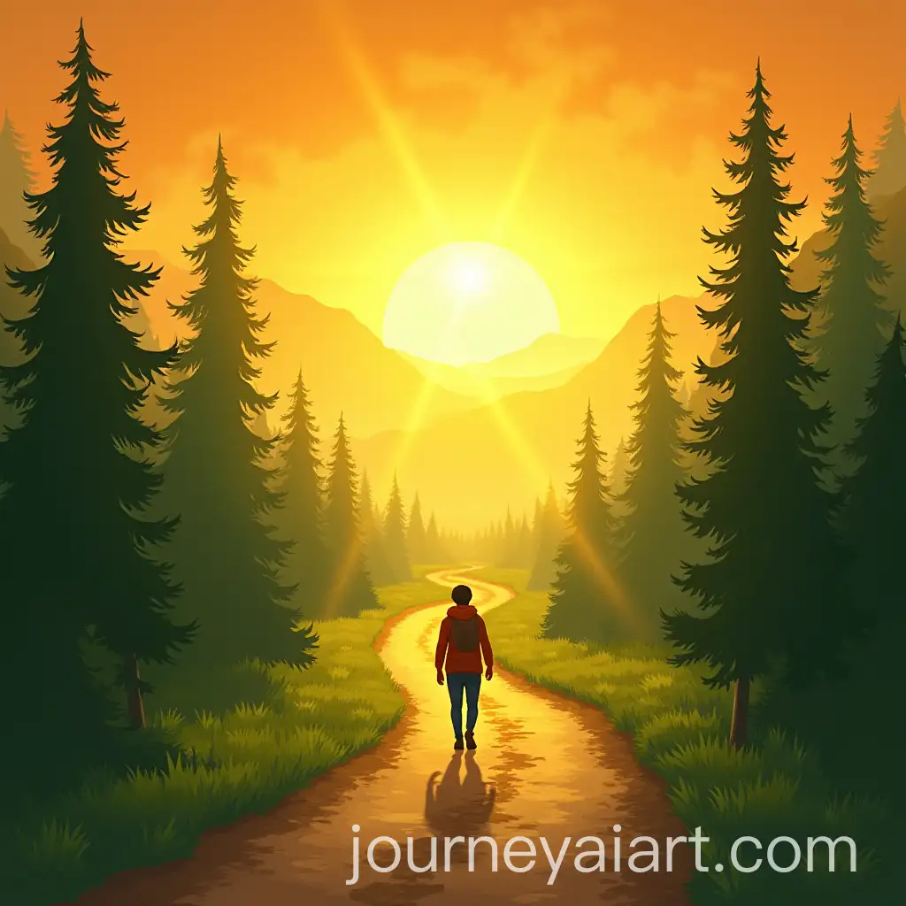 Person-Walking-on-a-Path-of-Hope-with-Sunrise-and-Mountains-in-the-Distance