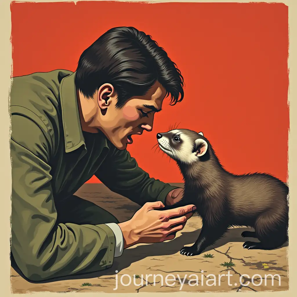 Human-Attempting-to-Harm-a-Ferret-in-Soviet-Propaganda-Poster-Style