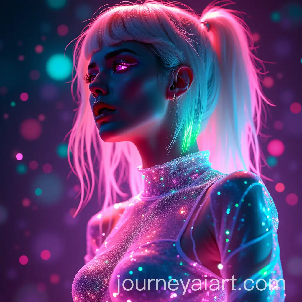 Futuristic-Acid-House-Female-Singer-in-Neon-Holographic-Outfit
