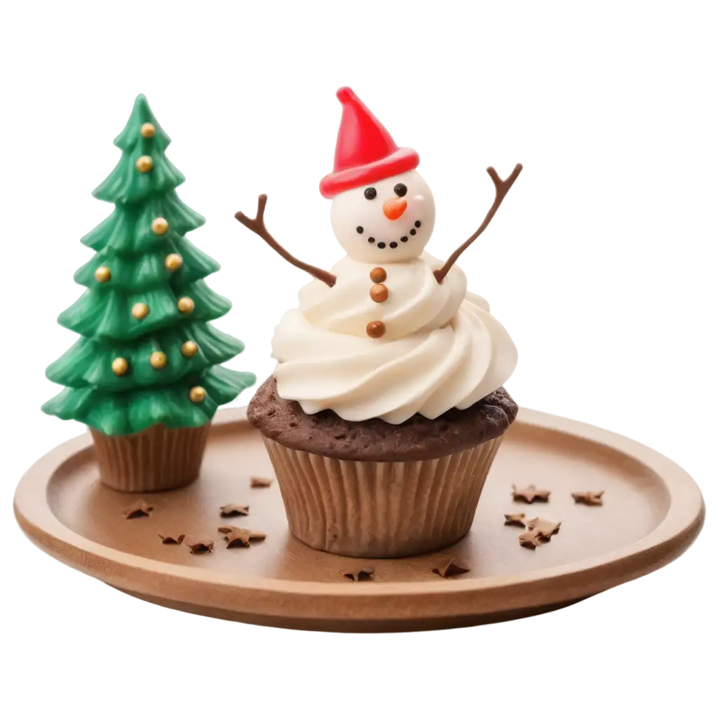 Cute-Christmas-Cupcake-with-Snowman-Topper-PNG-Image-for-Holiday-Designs