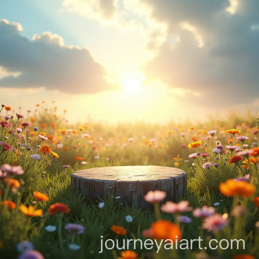Podium-Surrounded-by-Vibrant-Wildflowers-Under-Sunlit-Skies