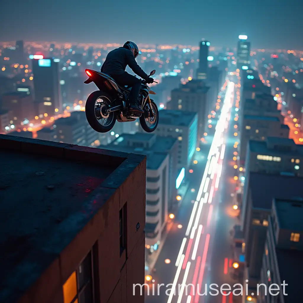 Urban Biker Leaping Across Rooftops at Night