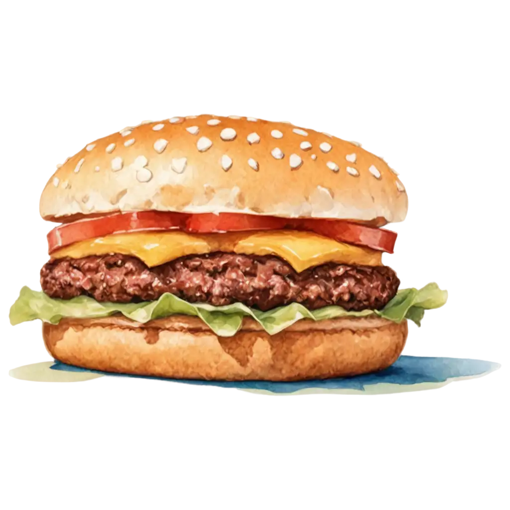 Watercolour-Style-Hamburger-PNG-Artistic-Rendering-of-a-Classic-Fast-Food-Icon