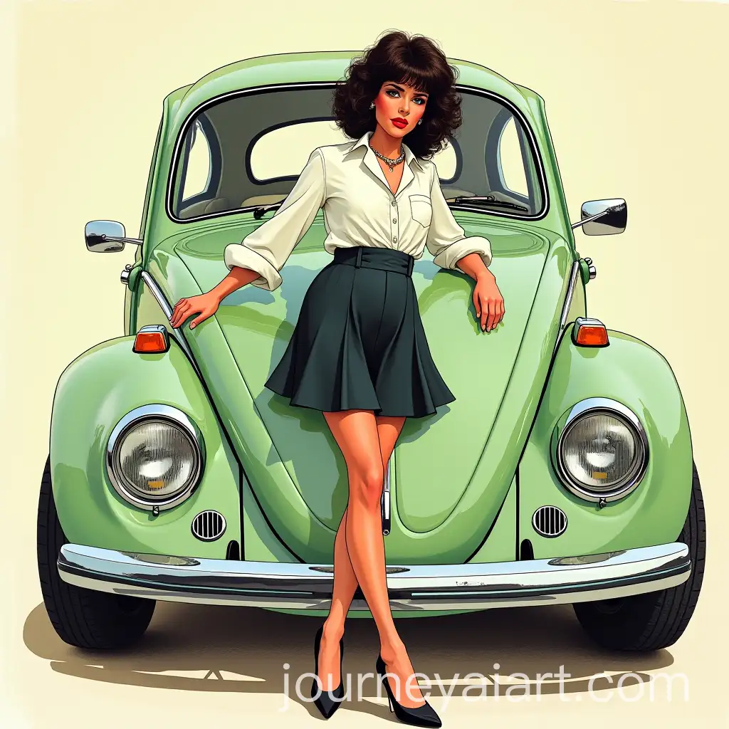 Adrienne-Barbeau-in-a-Classic-Office-Outfit-Beside-a-Vintage-Volkswagen-Beetle