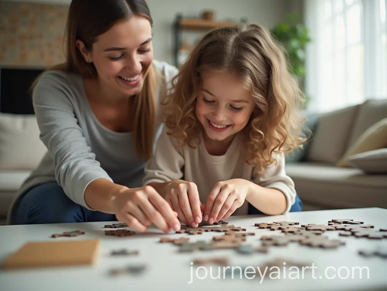Mother-and-Child-Assembling-Puzzle-Together-in-Living-Room