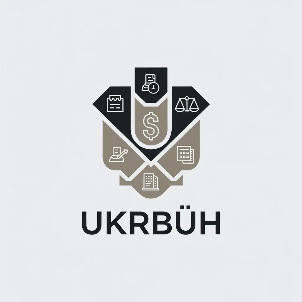 a vector logo design,with the text "UKRBUH", main symbol:Financial, accounting, and legal icons,Minimalistic,be used in Legal industry,clear background