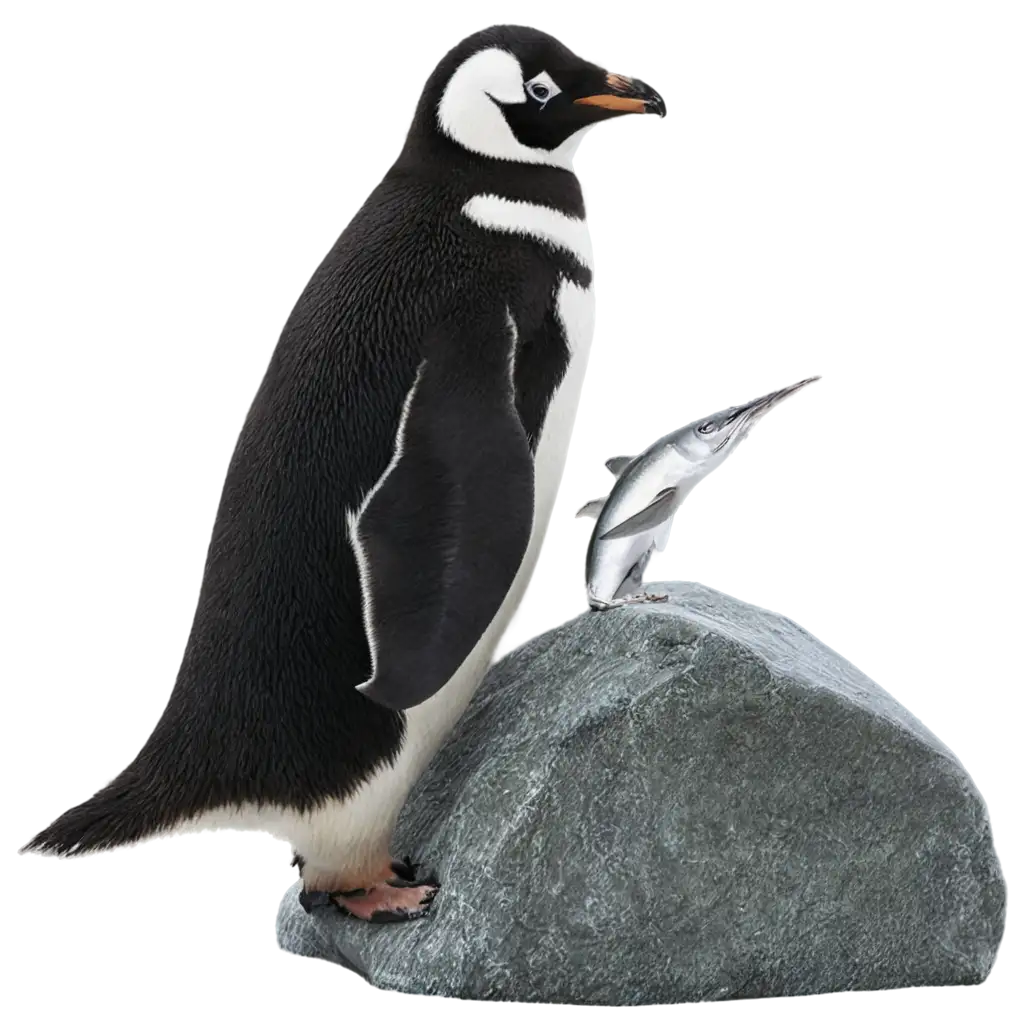 HighQuality-Penguin-Putting-Fish-on-Rock-PNG-Image