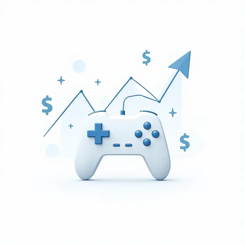 Video-Game-Controller-Surrounded-by-Growth-Indicators-and-Dollar-Signs