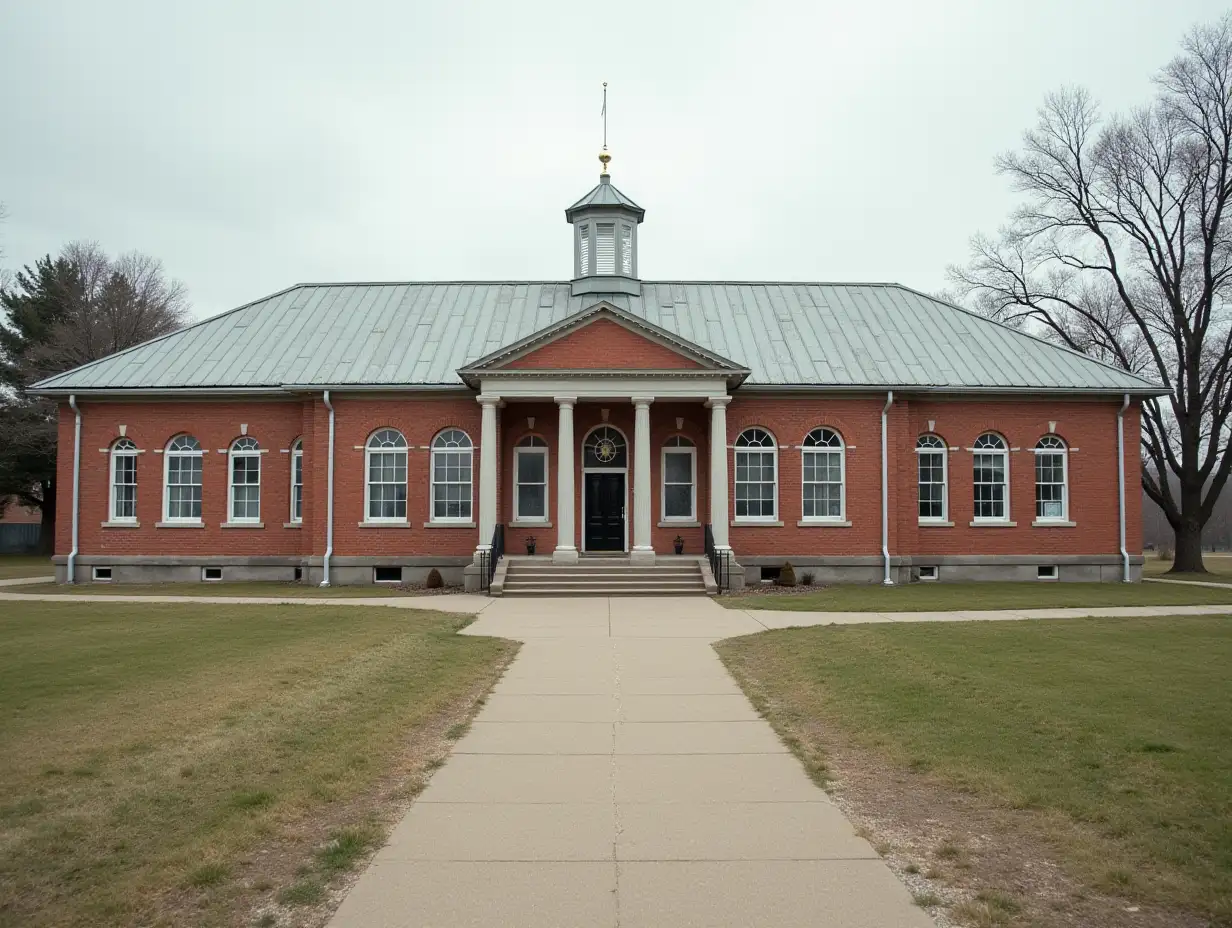 backward rural school square without people