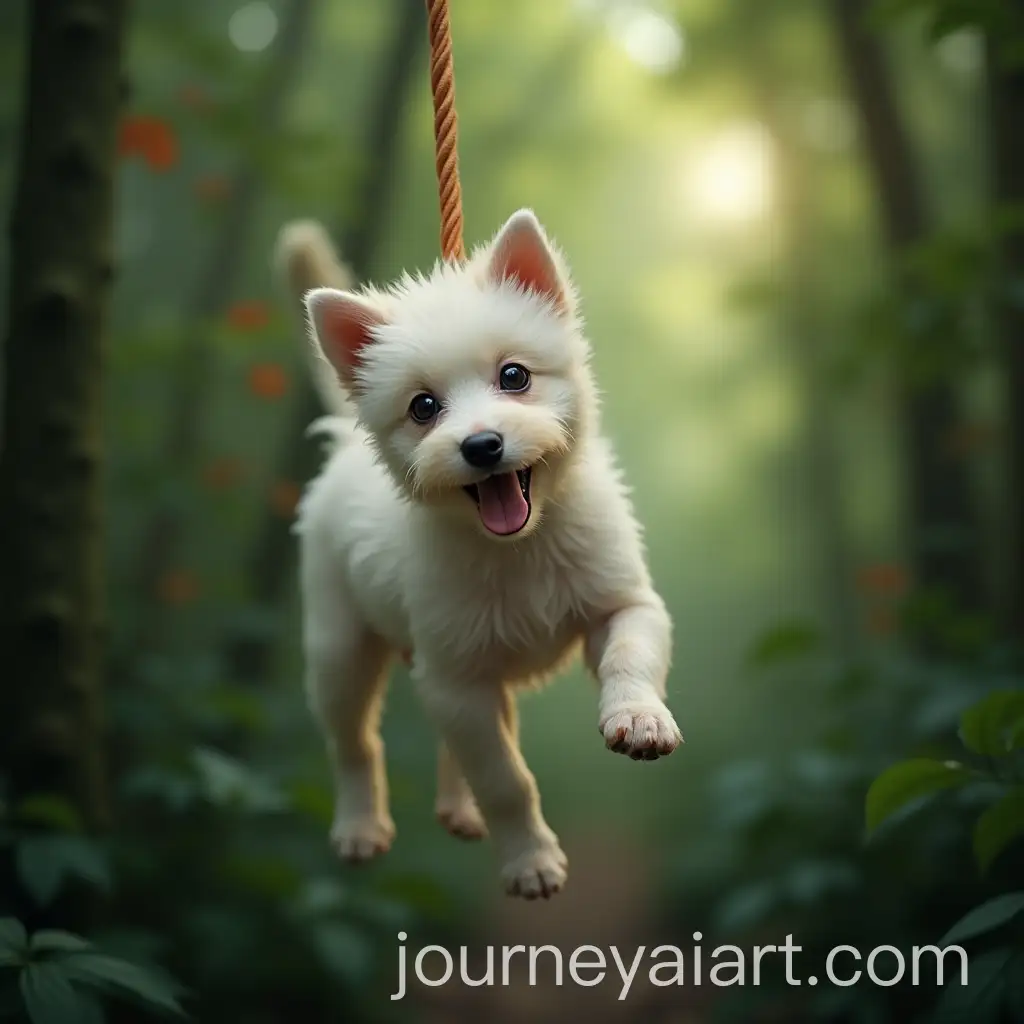 Little-White-Dog-Hanging-from-a-Rope-in-the-Jungle